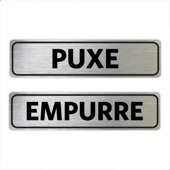 Kit Placas Puxe Empurre Porta PS Aluminizado Aço Escovado Resistente UV Fácil Instalação Durável Comércio e Escritório