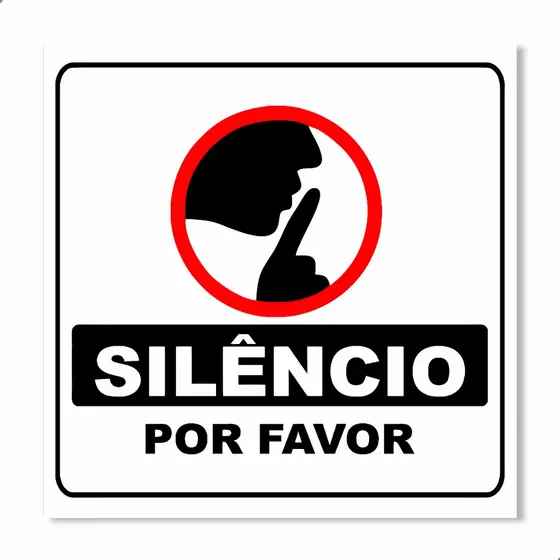Kit 3 Placas Silêncio Por Favor 15x15cm em PS com Fita Dupla Face para Recepção Escritórios Clínicas e Ambientes Fechado