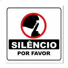 Kit 3 Placas Silêncio Por Favor 15x15cm em PS com Fita Dupla Face para Recepção Escritórios Clínicas e Ambientes Fechado
