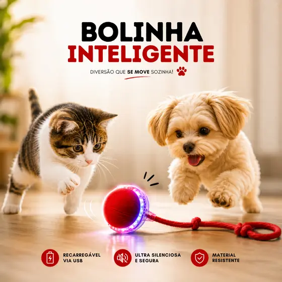 Bola Brinquedo Bolinha Inteligente para Gato Cachorro Interativa Automática Recarregável Anti Stress