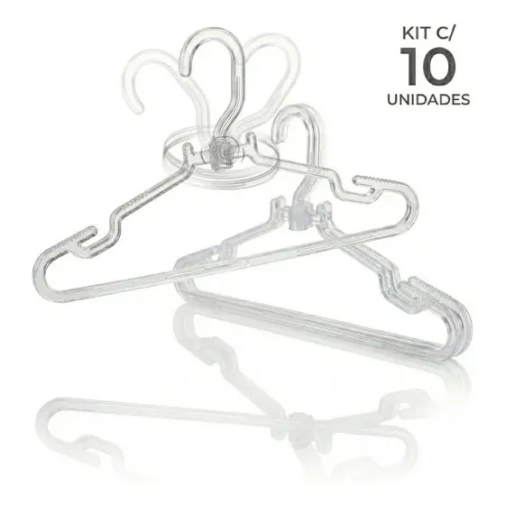 Kit 10 Cabides Acrílico  Transparente Cristal Grosso Adulto Gancho Giratório Resistente