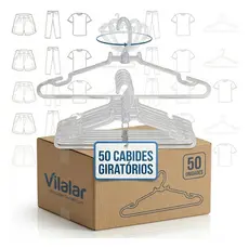 Kit 50 Cabide Acrílico  Transparente Grosso Gancho Giratório Cristal Adulto 10mm  Roupas Pesadas