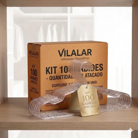 Kit 100 Cabides Acrílico Transparente Grosso Gaucho Cavas Antideslizante Suporta 5kg Lojas