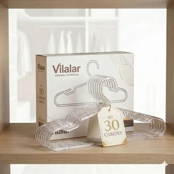 Kit 30 Cabides Cristal Acrílico Transparente  Grosso Extra Grande Gaucho Cavas Antideslizantes 43cm