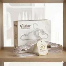 Kit 30 Cabides Cristal Acrílico Transparente Grosso Extra Grande Cavas Antideslizantes 43cm