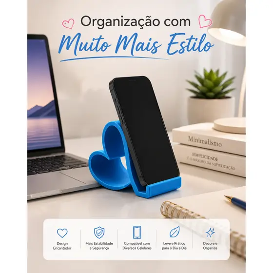 Suporte para Celular Coração Impresso em 3D | Porta Smartphone Decorativo e Compacto