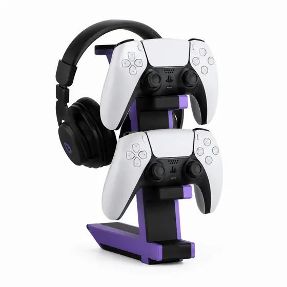 Suporte para 2 Controles PS5 e Headset Gamer | Organizador de Mesa | Impressão 3D Premium