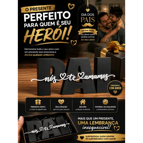 Presente Dia dos Pais Personalizado PAI Nós Te Amamos | Decoração em Impressão 3D | Presente Criativo e Emocionante para