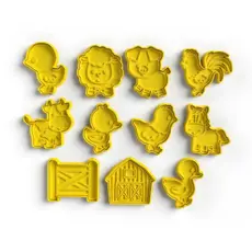 Kit Cortadores de Biscoito Fazendinha 11 Peças | Animais da Fazenda com Marcador para Pasta Americana, Fondant, Cookies