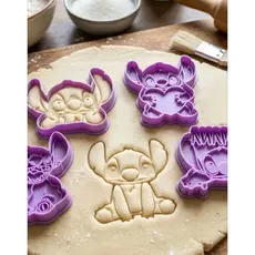 Kit Cortadores de Biscoito Stitch 5 Peças | Lilo & Stitch com Marcador para Pasta Americana, Fondant, Cookies e Confeita