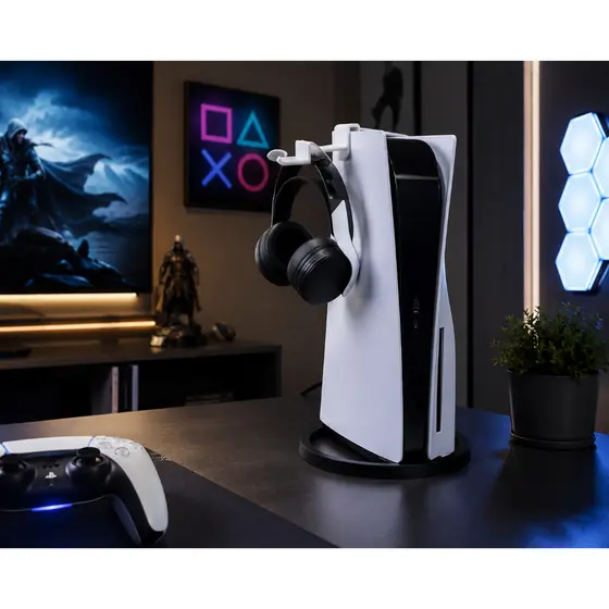 Suporte Vertical PS5 + Suporte Headset Fone Gamer para PlayStation 5 Slim e Fat com Parafuso