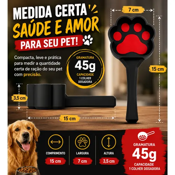 Pá Medidora de Ração para Cachorro e Gato – Colher Pet em Formato de Patinha