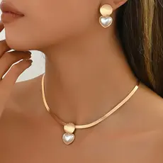 Conjunto De Joias De Brinco De Colar Geométrico De Coração Elegante Para Mulheres