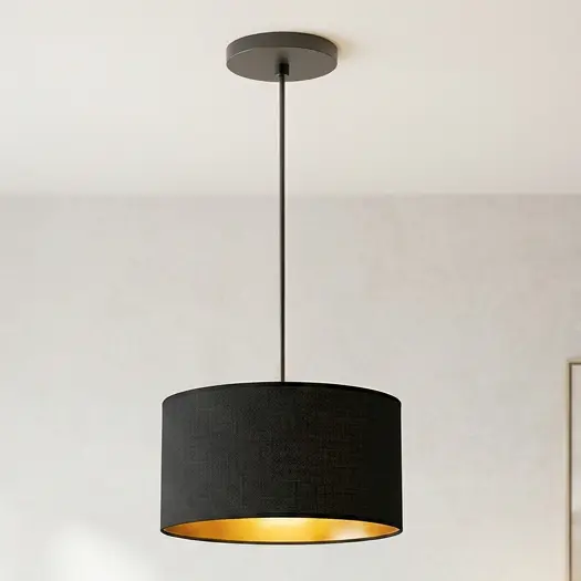 Pendente Lustre Luminária diâmetro 50 cm Tecido Preto Artesanal Decorativa Clássica Moderna