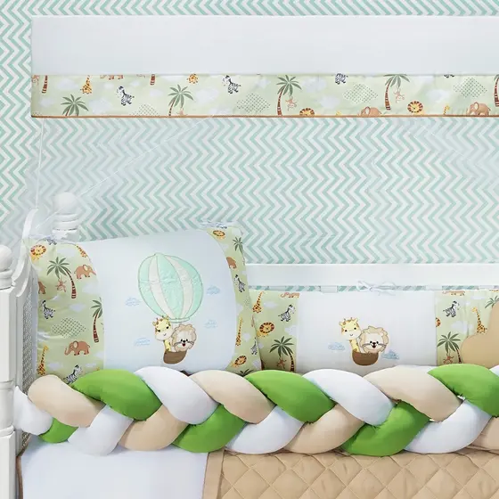 Kit Berço Safari Balão Verde Azul Rosa 6 Peças | Padrão Nacional/Americano/Mini Berço |Menino Menina