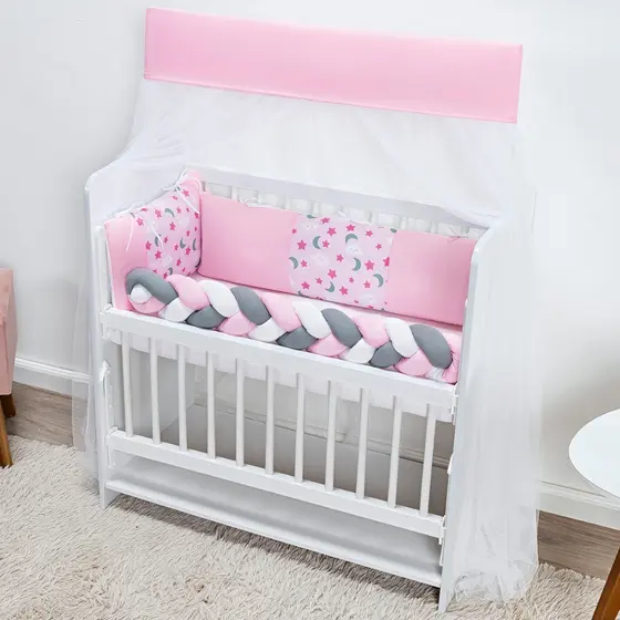 Kit Mini Berço Fofuxo 6 Peças Lua Rosa | Enxoval Bebê Completo Menina Confortável e Seguro