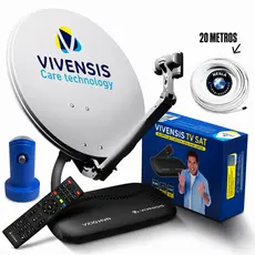 KIT ANTENA PARABÓLICA DIGITAL VIVENSIS 60CM - CABO 20 METROS , LNBF E RECEPTOR VX10