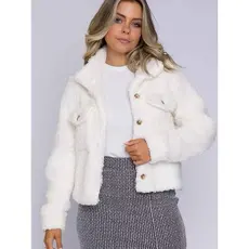Casaco Feminino Teddy Curta Carneiro Com Botão inverno tamanho p