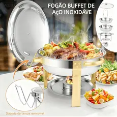 Rechaud Inox Redondo 6 Litros Banho Maria Aquecedor Alimento aço inox litros Aço Inox6