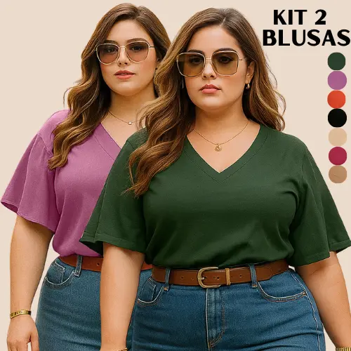 BLUSA PLUS SIZE FEMININA KIT 2 BLUSAS SOCIAL FEMININO BLUSINHA FEMININAS ELEGANTE SOLTINHA CONFORTAVEL GRANDE TENDENCIA