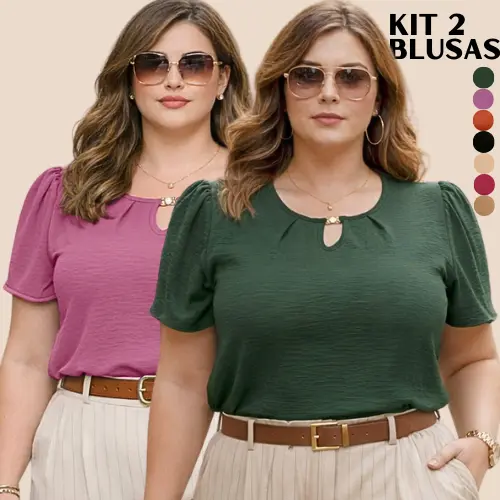 KIT 2 BLUSA PLUS SIZE FEMININA MODA ELEGANTE BLUSAS FEMININAS FRESQUINHA TENDENCIA FESTA PASEIO BLUSINHA FEMININO BASICA
