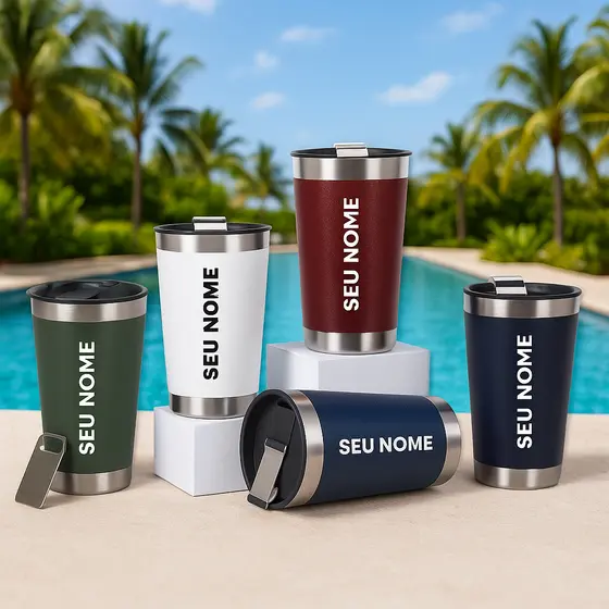 Copo Térmico 473ml Personalizado Com Seu Nome Logo Desenho Time do Coração