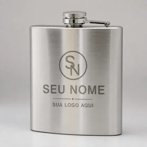 Cantil De Bolso Porta Whisky Nome Logo Personalizado Aço Inox