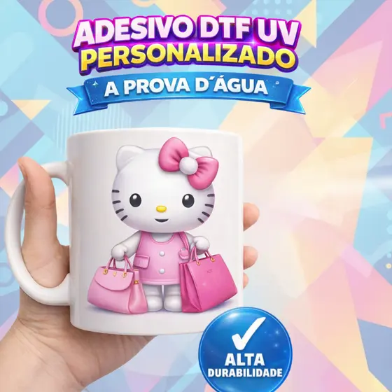 ADESIVOS DTF IMPRESSÃO UV 7,5CM HELLO KITTY A PROVA D' ÁGUA COPOS GARRAFAS CANECAS