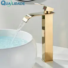Torneira Banheiro Dourado Cascata Misturador Monocomando Torneira Lavabo Premium