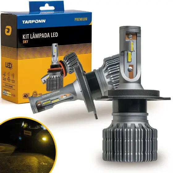 Kit Lâmpada Led Sky H4 40w 8200lm 3000k Amarela 12v Tarponn