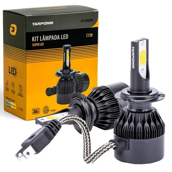 KIT LÂMPADA SUPER LED CYBER H7 36W 6400LM 6000K TARPONN