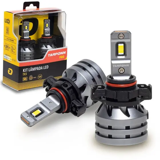 Kit Lâmpada LED TX5 PRO H16 Tarponn 50W 5500LM 6000K Branco Frio Farol Alto Baixo