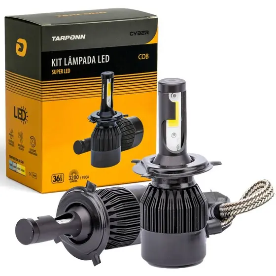 KIT LÂMPADA SUPER LED CYBER H4 36W 6400LM 6000K TARPONN