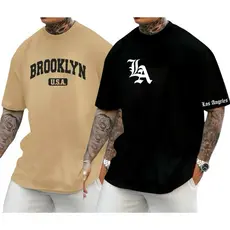 Kit 2 Camiseta básica Masculina Los Angeles Brooklyn 100% Algodão plus size G1-G2-G3