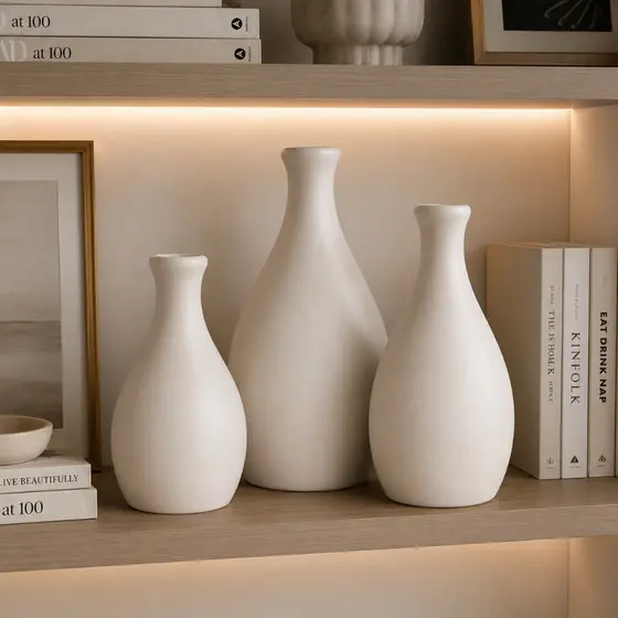 Conjunto Trio De Vasos Decorativos Em Cerâmica Enfeite Versátil Para Decoração De Ambientes Internos E Externos Plantas