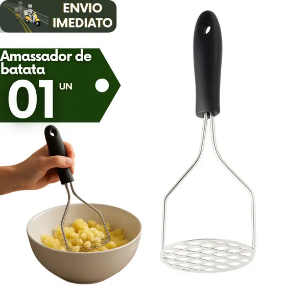 Espremedor Amassador de Batatas Manual em Inox Multiuso Purês Legumes Ideal Cozinhas Restaurantes