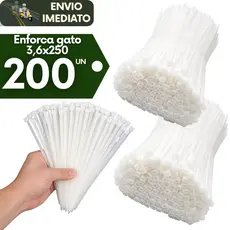 Kit 200 Enforca Gato Abraçadeira de Nylon Branca 3,6X250MM Organizador Resistencia Durabilidade