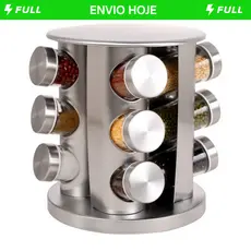 Porta Tempero Condimento Inox 12 Potes Suporte Giratório
