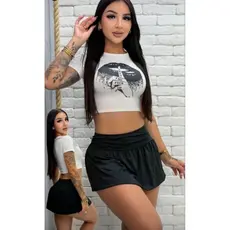 Conjunto Feminino Blogueira boca Cropped + Shortinho Cintura Alta | Look Estiloso e Confortável