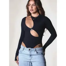 Body Feminino Manga Longa  Decote Moderno