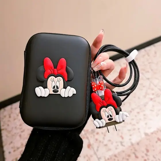 6 Pçs/Set Conjunto Protetor De Cabo E Saco De Armazenamento Dos Desenhos Animados Minnie Mickey Enrolador Compatível Par