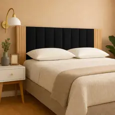 Kit Cabeceira Modular Estofada e Painel Ripado Autocolante em MDF | Instalação Rápida