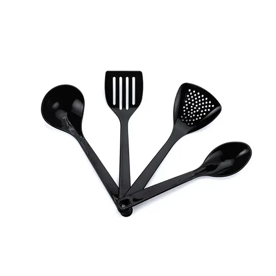 KIT TALHERES PRETO COLHER ESCUMADEIRA ESPATULA CONCHA ALTA TEMPERATURA