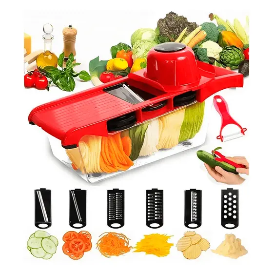 Ralador Fatiador de Legumes 6 em 1 Inox Mandoline Multifuncional Cortador de Frutas Verduras Queijos
