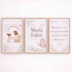 Kit 3 Quadros Infantil Religioso Jesus com Criança Personalizado Nome e Inicial