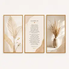 Kit 3 Quadros Decorativos Salmos 91 Bege e Dourado Minimalista