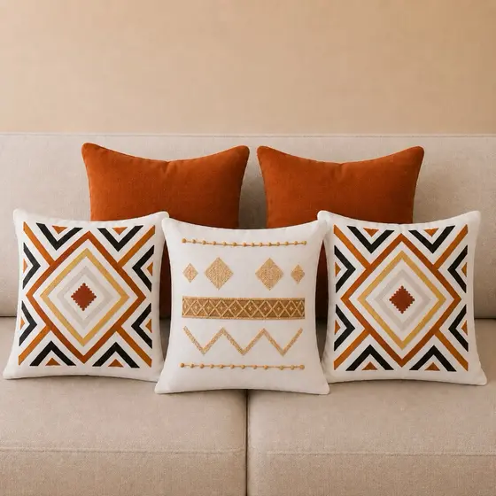 Kit 5 Capas de Almofadas Pintadas Decorativas para Sala Sofá Quarto Terracota Premium