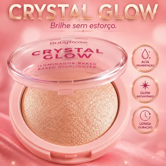 Iluminador Baked Crystal Glow Ruby Rose Alta Pigmentação Efeito Glow Escolha a Cor