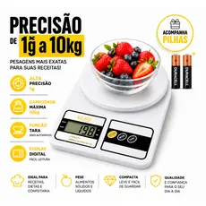 Balança Digital Cozinha 10Kg Dieta Fitness  2 Pilhas AAA inclusas