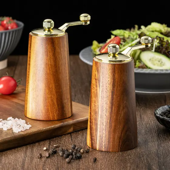 Moedor de pimenta utensílios de cozinha cozinhar doméstico madeira maciça cônico tempero sólido com manivela manual